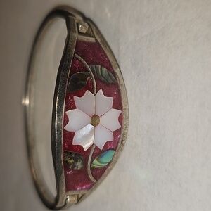 Mexican Abalone Inlaid Floral Cuff